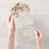 ニュートラル素朴タンピンク&ピーチフローラNoディナー オールインワン招待状 (貼ってはがせる)