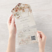 ニュートラル素朴タンピンク&ピーチフローラQRコード オールインワン招待状 (貼ってはがせる)