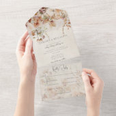 ニュートラル素朴タンピンク&桃フローラディナー オールインワン招待状 (貼ってはがせる)