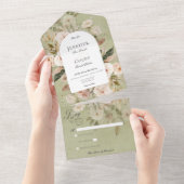 ニュートラル素朴タン&クリームグリーンアーチNoディナー オールインワン招待状 (貼ってはがせる)