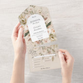 ニュートラル素朴タン&クリームフローラアーチディナー オールインワン招待状 (貼ってはがせる)