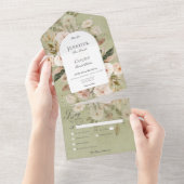 ニュートラル素朴タン&グリーンフローラアーチディナー オールインワン招待状 (貼ってはがせる)