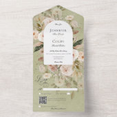 ニュートラル素朴タン&グリーンフローラアーチQRコード オールインワン招待状 (内側)