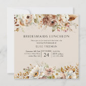 ニュートラル素朴ブラウンフローラブリデスメイド昼食会 招待状 (正面)