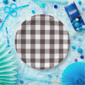 ニュートラル素朴ブラウンホワイトギンガムバッファロープレイド ペーパープレート (パーティー)