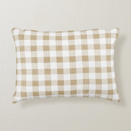 ニュートラル素朴ベージュギンガムプレイドアクセントピロー アクセントクッション (正面)