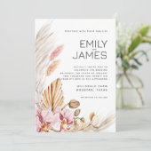 ニュートラル素朴ベージュ赤面ボホ結婚ズ 招待状 (スタンド正面)