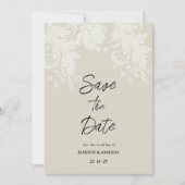 ニュートラル素朴ホワイトフローラレース日付の保存 招待状 (正面)