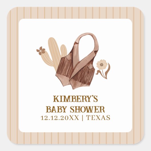 ニュートラル素朴ボホサボス女性のカーボーイベビーシャワー スクエアシール (正面)