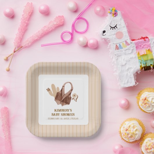 ニュートラル素朴ボホサボス女性のカーボーイベビーシャワー ペーパープレート (パーティー)