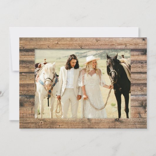 ニュートラル素朴ボホバーンウッドフレームフォトズ結婚ズ 招待状 (裏面)