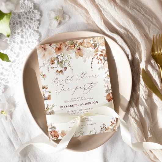 ニュートラル素朴ボホフローラブライダルティー 招待状
