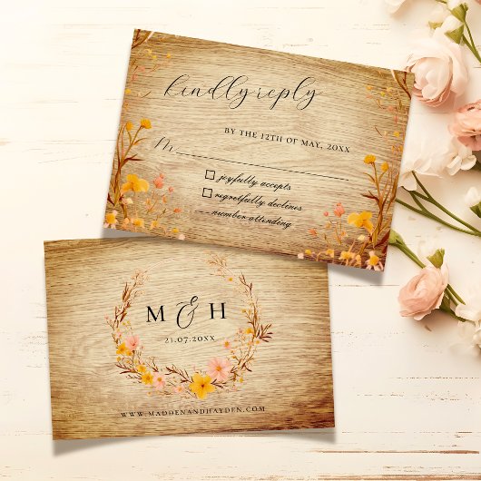 ニュートラル素朴ボホフローラワイルドフラワーウッドルック 出欠カード