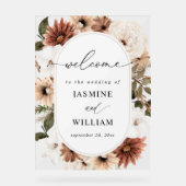 ニュートラル素朴ボホフローラ結婚ズ・ウェルカム アクリルサイン (正面)