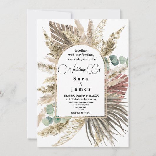 ニュートラル素朴ボホフローラ結婚式招待状 招待状 (正面)