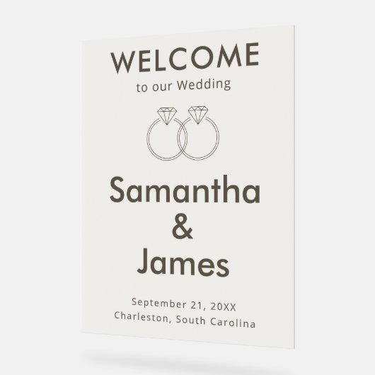 ニュートラル結婚・ベージュのミニマリストへのエントリー アクリルサイン (傾斜)