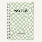 ニュートラル緑の波状チェックモノグラムの名 ノートブック (正面)