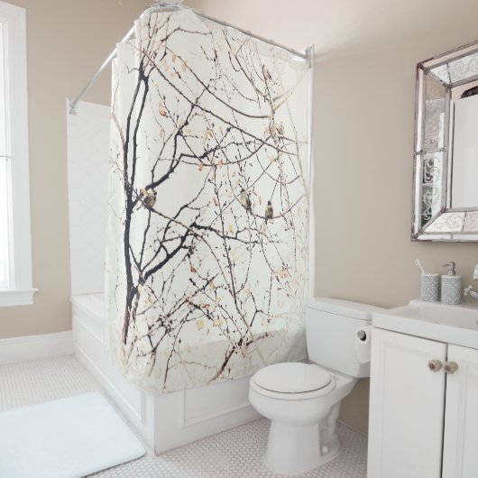 ニュートラル自然と鳥のスズメ シャワーカーテン (インサイチュ)