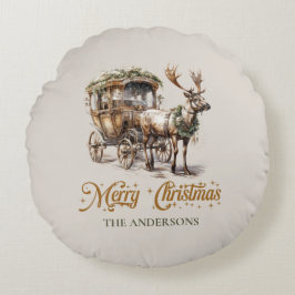 ニュートラル自然トーン緑と金ゴールドトナカイ ラウンドクッション