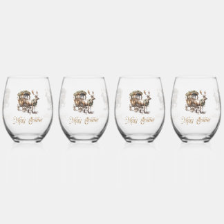 ニュートラル自然トーン緑のクリスマストナカイ ステムなしワイングラス