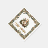 ニュートラル自然トーン緑のクリスマス金ゴールドキャンドル スタンダードカクテルナプキン (角)