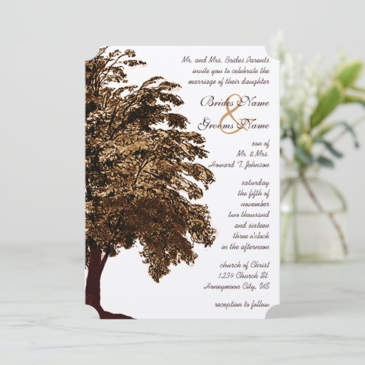 ニュートラル自然フエスボホフォレストオークツリー結婚ズ 招待状 (スタンド正面)
