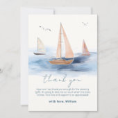 ニュートラル航海のミニマリスト帆船ベビーシャワー サンキューカード (正面)