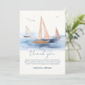 ニュートラル航海のミニマリスト帆船ベビーシャワー サンキューカード (スタンド正面)