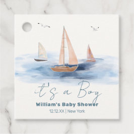 ニュートラル航海のミニマリスト帆船ベビーシャワー フェイバータグ