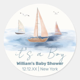 ニュートラル航海のミニマリスト帆船ベビーシャワー ラウンドシール
