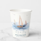 ニュートラル航海のミニマリスト帆船ベビーシャワー 紙コップ (裏面)