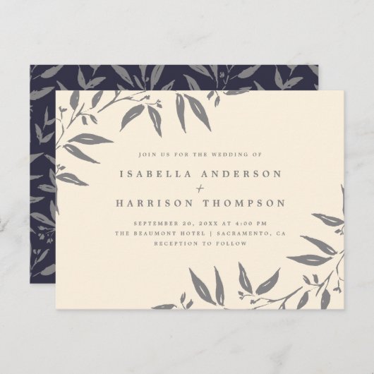ニュートラル色の植物の水彩画は結婚式を去ります インビテーションポストカード (正面/裏面)