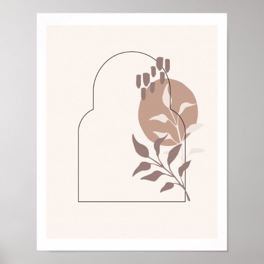 ニュートラル葉ボタニカルシンプルラインアーチコラージュ ポスター (正面)