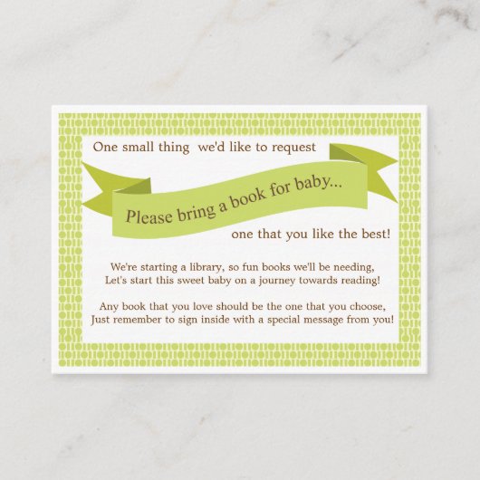 ニュートラル赤ちゃんシャワーブック挿入リクエストカードグリーン エンクロージャーカード (正面)