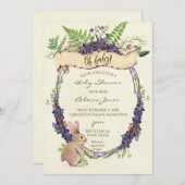 ニュートラル赤ちゃんシャワー招待森うさぎバニー 招待状 (正面/裏面)