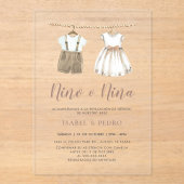 ニュートラル赤ん坊の服スペインの性リビール アクリル招待状 (正面)