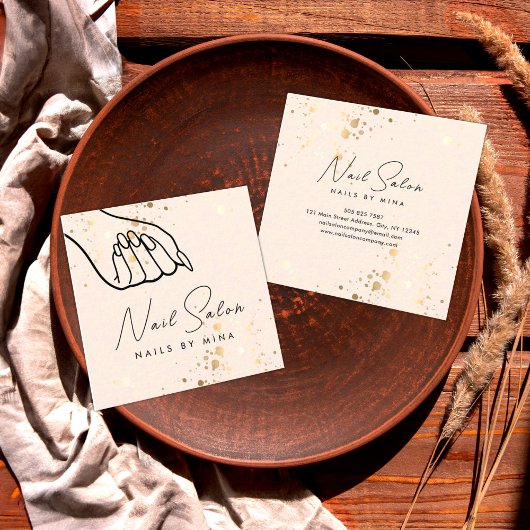 ニュートラル金ゴールドスペックスハンドネイルサロン スクエア名刺