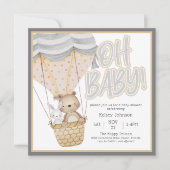 ニュートラル おやすみ ウッドランド 動物 ベイビー シャワー 招待状 (正面)