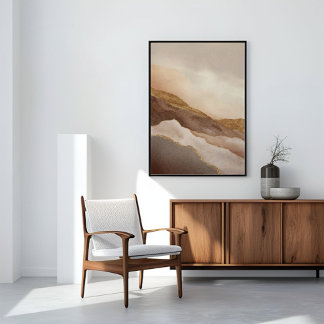 ニュートラル アブストラクト ゴールド ランドスケープ アート キャンバスプリント