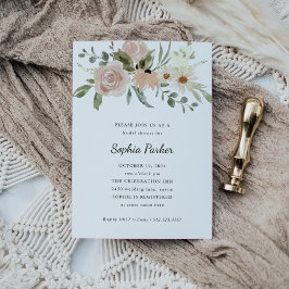 ニュートラル ウォーターカラー フラワー スクリプト | ブライダル シャワー 招待状