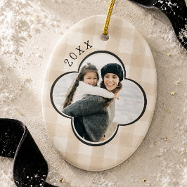 ニュートラル ギンガム 四葉形 家族写真 クリスマス セラミックオーナメント