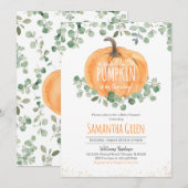 ニュートラル グリーンネリー オレンジ カボチャ ベイビー シャワー 招待状 (正面/裏面)