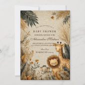 ニュートラル サファリ ウッドランド ベイビー シャワー 招待状 (正面)
