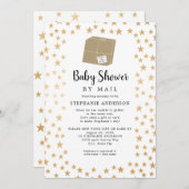 ニュートラル・ジェンダー金ゴールドスター赤ちゃんシャワーby mail 招待状 (正面/裏面)