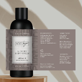 ニュートラル・トープ・ベージュ・ボホ・ロゴ 4OZ コスメティックボトル 長方形シール