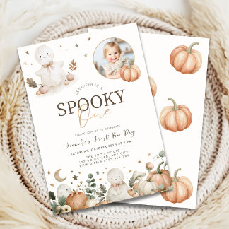 ニュートラル ハロウィン スプーキー 1歳の誕生日 招待状