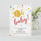 ニュートラル ベビー プライマリーペイント スプラッター ベビーシャワー 招待状 (スタンド正面)