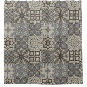 ニュートラル、ベージュ、グレー、モロッコタイル シャワーカーテン (正面)