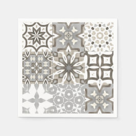 ニュートラル、ベージュ、グレー、モロッコタイル スタンダードカクテルナプキン