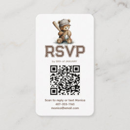 ニュートラル ベースボール テディベア ベイビーシャワー QR RSVP エンクロージャーカード